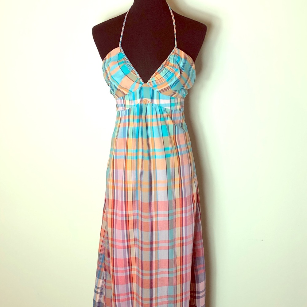 Plaid Halter Maxi Dress